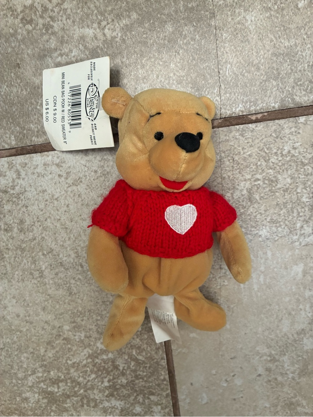 Disney Winnie the Pooh Plush with Red Sweater and White Heart